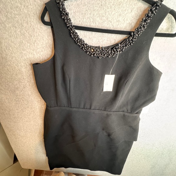 Rickie Freeman Teri Jon Tiered Dress Black Beaded Neckline Sleeveless Size 16 - Picture 4 of 10
